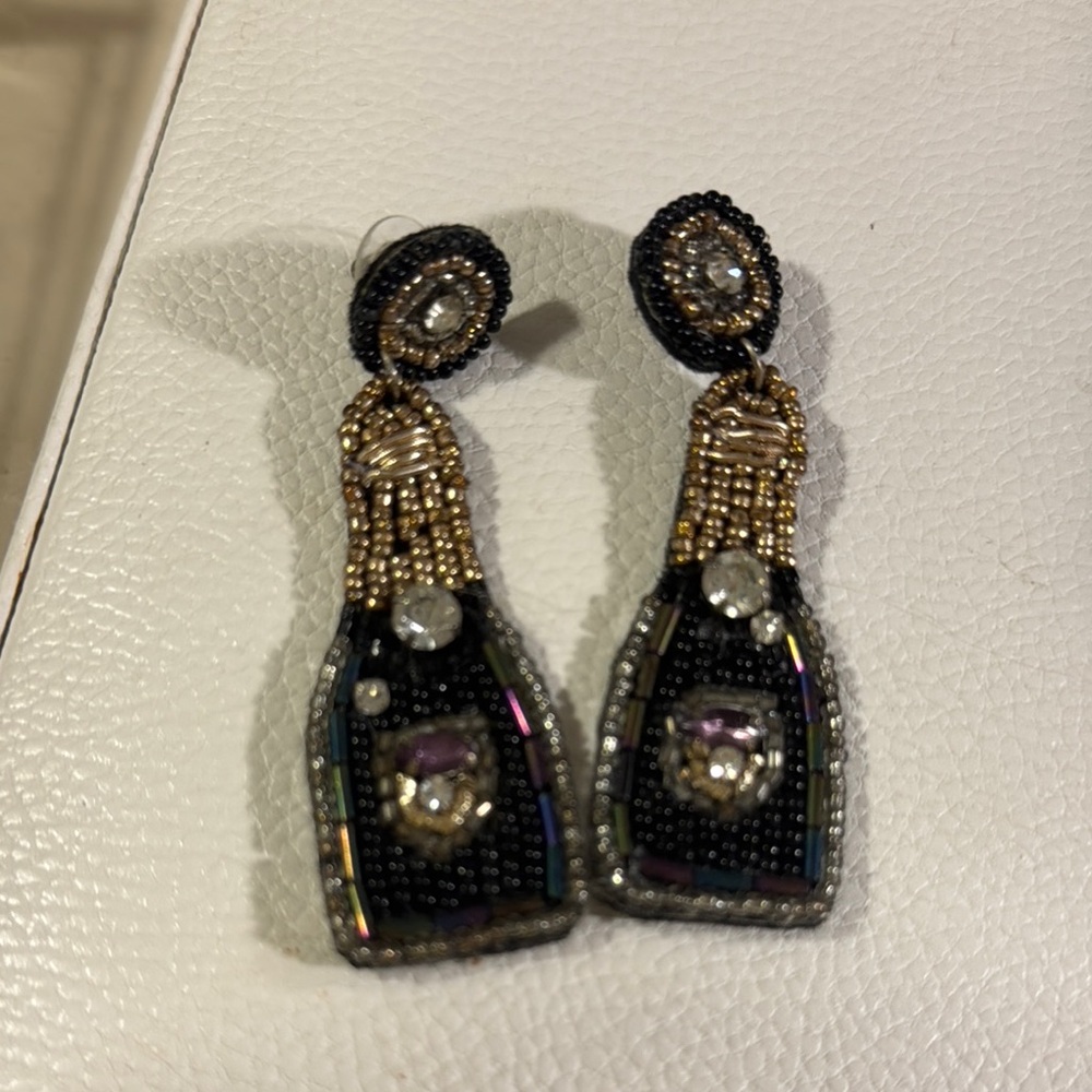 Beaded champagne bottle earrings